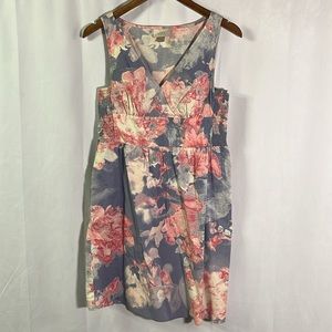 LOFT Periwinkle & Pink Floral Print Sleeveless V-Neck Cotton Mini Dress